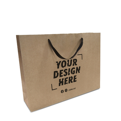 Custom Printed - Kraft Bags - Premium Kraft Brown Medium Boutique Gift Bag - Black Ribbon Handles