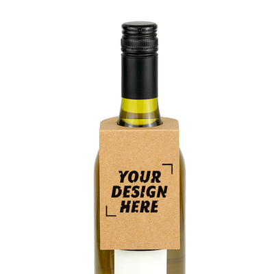 Custom Printed Wine Bottle Neck Gift Tags - 15.9 x 6.4cm - 25pk - Kraft Brown