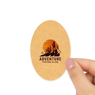Custom Printed 50 x 75mm Kraft Brown Oval Labels - Self-Adhesive Stickers
