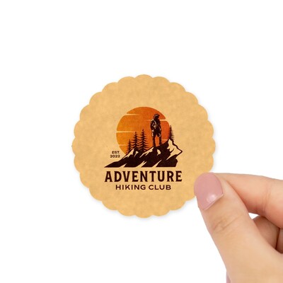 Custom Printed 60mm Kraft Brown Scalloped Circle Labels - Self-Adhesive Stickers