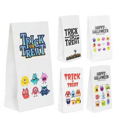 Halloween - White Kraft Paper Bag Assorted Pack - Trick or Treat Monsters