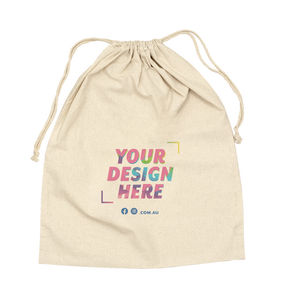 Custom DTG Printed - Natural Calico Bags - 40cm x 50cm with Drawstrings