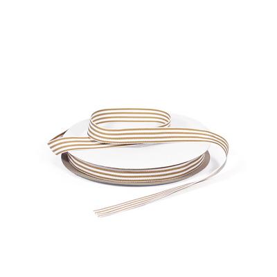 Grosgrain Ribbon - 12mm x 25m - White/Natural Fawn Stripe