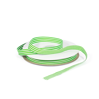 Grosgrain Ribbon - 12mm x 25m - White/Green Stripe