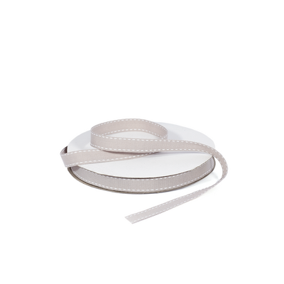 Grosgrain Ribbon - 12mm x 25m - Taupe with White Stitch 