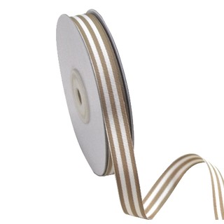 White/Natural Fawn Stripe - Grosgrain Ribbon 12mm x 25M