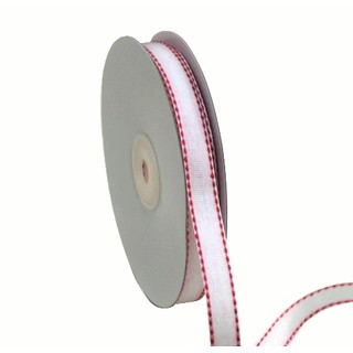 White with Red Stitch Grosgrain Ribbon 12mm x 25M