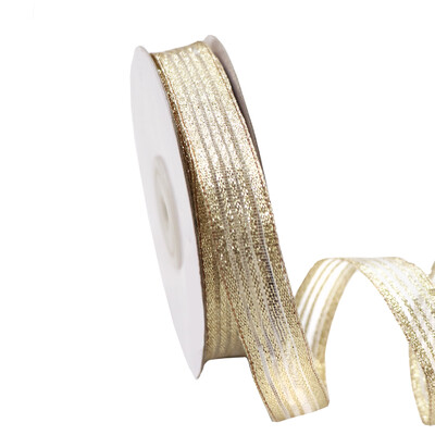 Metallic Gold Stripe Ribbon with Wire Edge- 18mm x 25m