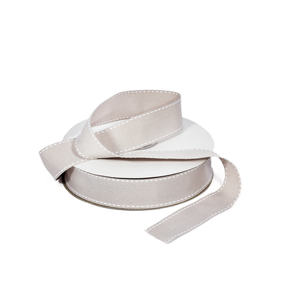 Grosgrain Ribbon  - 25mm x 25M - Taupe with white stitch