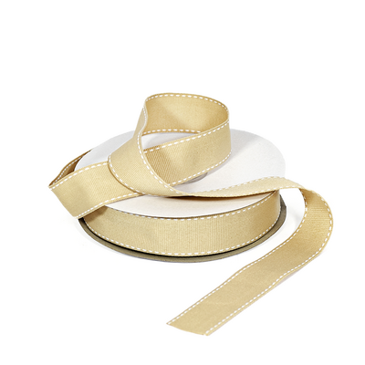 Grosgrain Ribbon  - 25mm x 25M - Natural with White Stitch