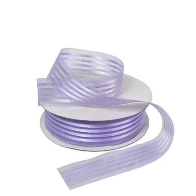 Purple Organza with Satin Stripes Ribbon - 25mm x 25M