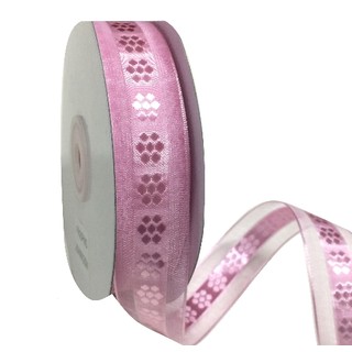 Pink Organza with Floral Middle and Satin Edge Ribbon - 25mm x 25M 
