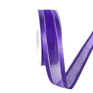 Purple Satin Edge Organza with Silver Thread Ribbon - 25mm x 25m