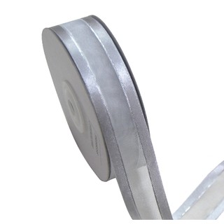 Silver Satin Edge Organza with Silver Thread Ribbon - 25mm x 25m