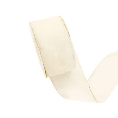 Ivory Sheer Organza Ribbon with Gold Edge - 38mm x 25M