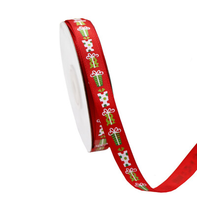 Red Grosgrain Ribbon with Christmas Presents 12mm x 25M
