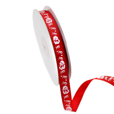 Red Grosgrain Christmas Ribbon with Santa Ho Ho Ho 12mm x 25M