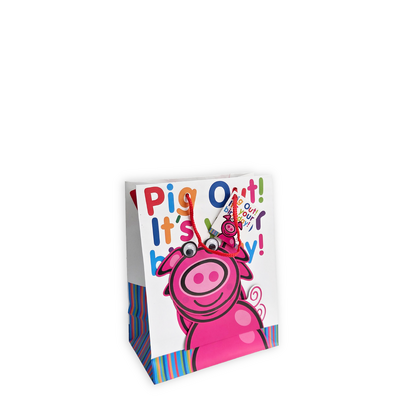 Medium Birthday Gift Bag – “Pig Out!” Cheeky Pig with Googly Eyes