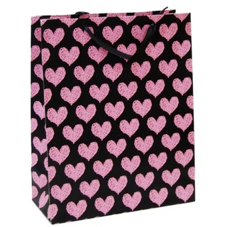 Pink Hearts on black Gift Bags - Large