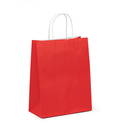 Kraft Bags - Medium - Red - White Handles