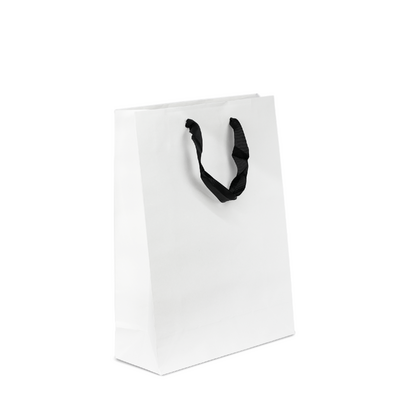 Kraft Bags - Premium White Medium Gift Bag - Black Ribbon Handles