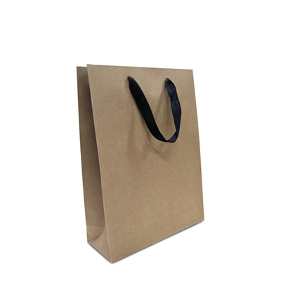 Kraft Bags - Premium Kraft Brown Medium Gift Bag - Black Ribbon Handles