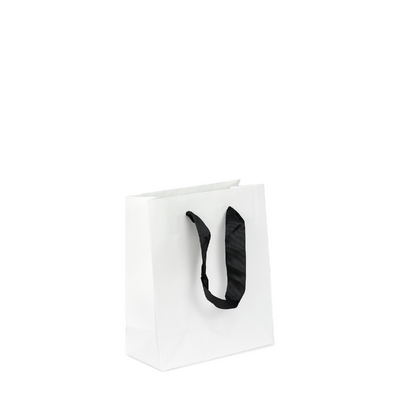 Kraft Bags - Premium White Small Mini Gift Bag - Black Ribbon Handles