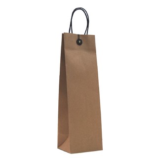 Kraft Bags - Premium Kraft Brown Single Wine Bottle Gift Bag - Cotton String & Button Closure 