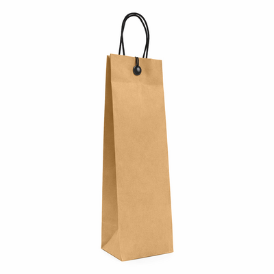 Kraft Bags - Premium Kraft Brown Single Wine Bottle Gift Bag - Cotton String & Button Closure 