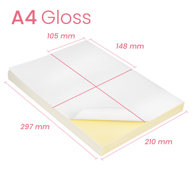 100 x 4 labels per A4 White Ultra Glossy Self-Adhesive Sticker Label Laser inkjet Print Paper 2x2