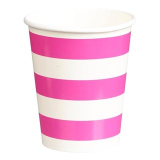 Paper Cups 265ml - 16pc - Pink Stripes