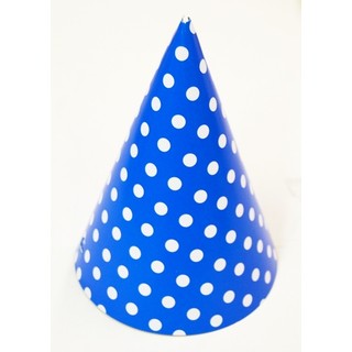 6 x Paper Party Hats Pk - Blue Polka Dots