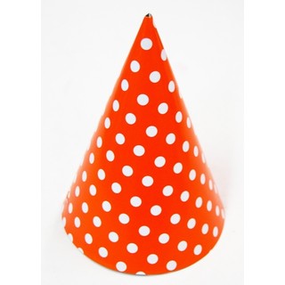 6 x Paper Party Hats Pk - Orange Polka Dots