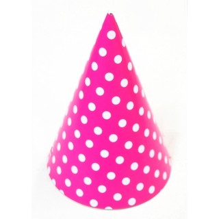 6 x Paper Party Hats Pk - Hot Pink Polka Dots