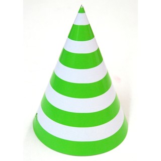 6 x Paper Party Hats Pk - Lime Green Stripes