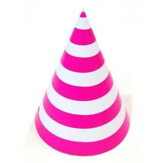 6 x Paper Party Hats Pk - Hot Pink Stripes