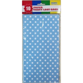 10 x Party Paper Loot Bags - Light Blue Polka Dots