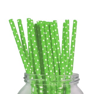 Paper Straws - 20pcs - Green Dots