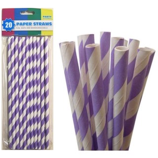 20 x Paper Drinking Straws Pk - Purple Stripes