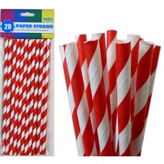 20 x Paper Drinking Straws Pk - Red Stripes