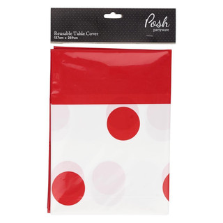 Table Cover - 259cm x 137cm - Polka Dots - Red