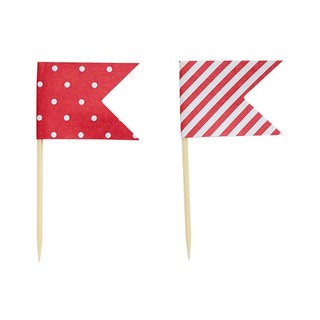 Cake Topper - Flags - Dots & Stripes - 24pcs - Red