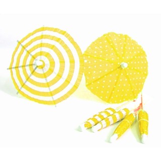 Umbrella Cocktail Picks - 12pcs - Dots & Stripes - Yellow
