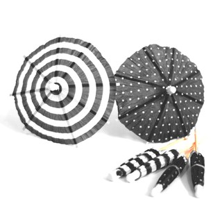 Umbrella Cocktail Picks - 12pcs - Dots & Stripes - Black