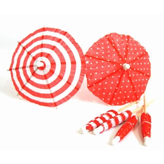 Umbrella Cocktail Picks - 12pcs - Dots & Stripes - Red