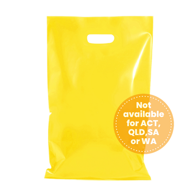 100 x Plastic Carry Bags Large With Die Cut Handle  - LDPE - Glossy Yellow