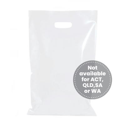 100 x Plastic Carry Bags Large With Die Cut Handle  - LDPE - Glossy White