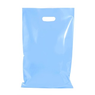100 x Plastic Carry Bags Large With Die Cut Handle  - LDPE - Glossy Light Blue