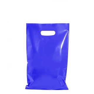 100 x Plastic Carry Bags Small - Medium With Die Cut Handle  - LDPE - Glossy Blue