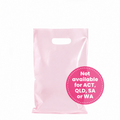 100 x Plastic Carry Bags Small - Medium With Die Cut Handle  - LDPE - CLEAR Light Pink
